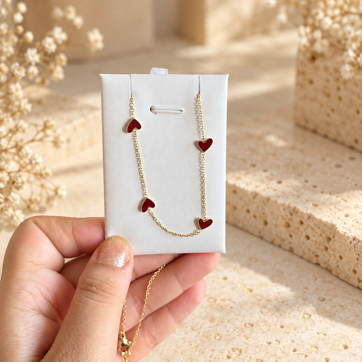 Collier Rosalia – Cœurs Bordeaux